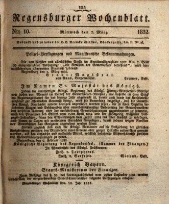 Regensburger Wochenblatt Mittwoch 7. März 1832