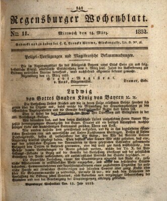 Regensburger Wochenblatt Mittwoch 14. März 1832