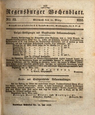 Regensburger Wochenblatt Mittwoch 21. März 1832