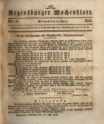 Regensburger Wochenblatt Mittwoch 11. April 1832