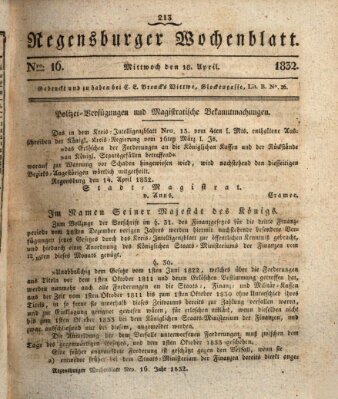 Regensburger Wochenblatt Mittwoch 18. April 1832