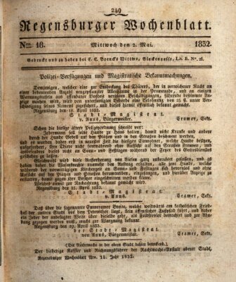 Regensburger Wochenblatt Mittwoch 2. Mai 1832