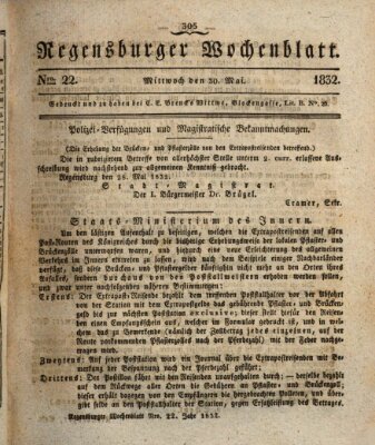 Regensburger Wochenblatt Mittwoch 30. Mai 1832