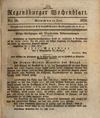 Regensburger Wochenblatt Mittwoch 13. Juni 1832