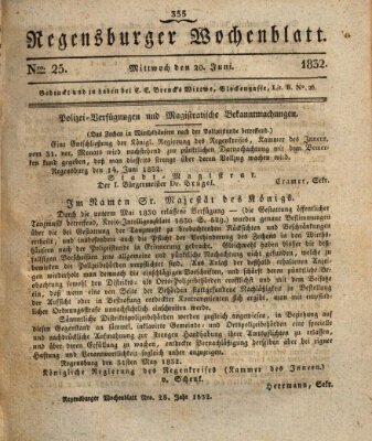 Regensburger Wochenblatt Mittwoch 20. Juni 1832