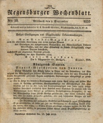 Regensburger Wochenblatt Mittwoch 5. September 1832