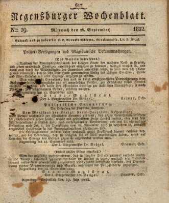 Regensburger Wochenblatt Mittwoch 26. September 1832