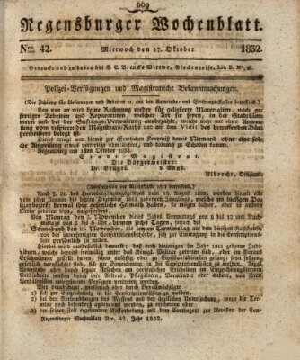 Regensburger Wochenblatt Mittwoch 17. Oktober 1832