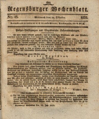 Regensburger Wochenblatt Mittwoch 24. Oktober 1832