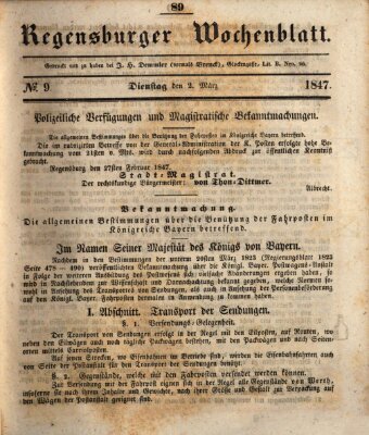 Regensburger Wochenblatt Dienstag 2. März 1847