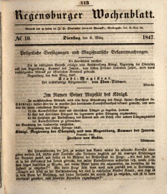 Regensburger Wochenblatt Dienstag 9. März 1847