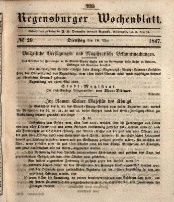 Regensburger Wochenblatt Dienstag 18. Mai 1847