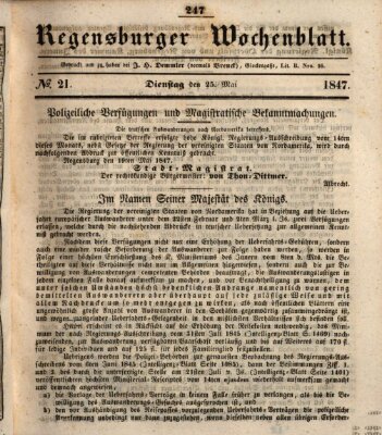 Regensburger Wochenblatt Dienstag 25. Mai 1847