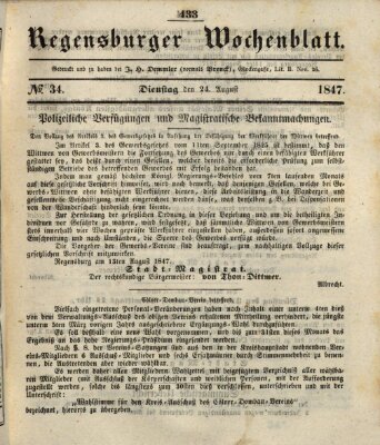 Regensburger Wochenblatt Dienstag 24. August 1847