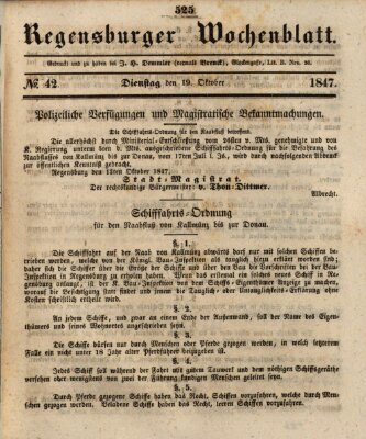 Regensburger Wochenblatt Dienstag 19. Oktober 1847