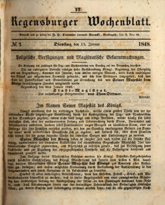 Regensburger Wochenblatt Dienstag 11. Januar 1848