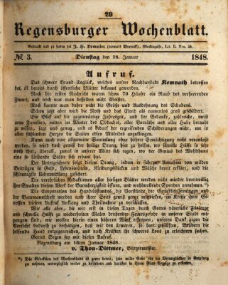 Regensburger Wochenblatt Dienstag 18. Januar 1848