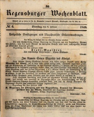 Regensburger Wochenblatt Dienstag 8. Februar 1848