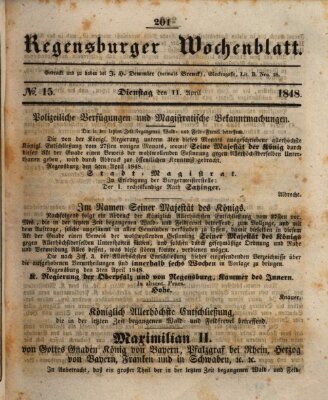 Regensburger Wochenblatt Dienstag 11. April 1848