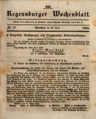 Regensburger Wochenblatt Dienstag 25. April 1848