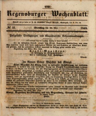 Regensburger Wochenblatt Dienstag 23. Mai 1848