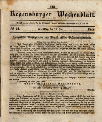 Regensburger Wochenblatt Dienstag 13. Juni 1848