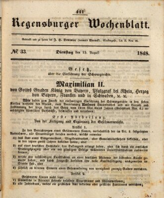 Regensburger Wochenblatt Dienstag 15. August 1848