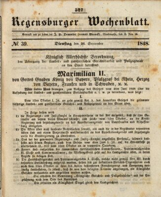 Regensburger Wochenblatt Dienstag 26. September 1848