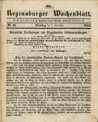 Regensburger Wochenblatt Dienstag 7. November 1848