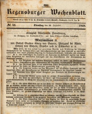 Regensburger Wochenblatt Dienstag 26. Dezember 1848