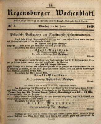 Regensburger Wochenblatt Dienstag 16. Januar 1849