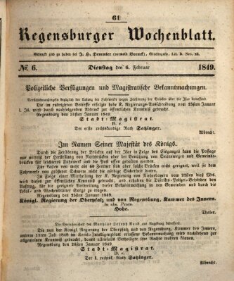 Regensburger Wochenblatt Dienstag 6. Februar 1849