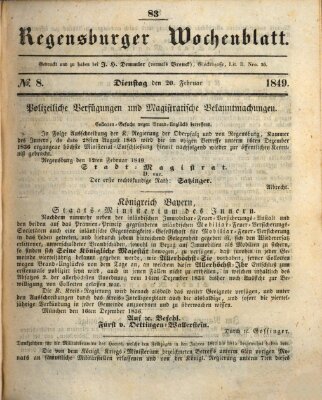 Regensburger Wochenblatt Dienstag 20. Februar 1849