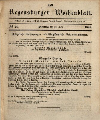 Regensburger Wochenblatt Dienstag 12. Juni 1849