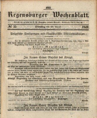 Regensburger Wochenblatt Dienstag 28. August 1849