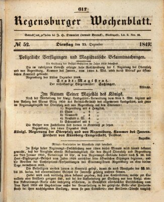 Regensburger Wochenblatt Dienstag 25. Dezember 1849