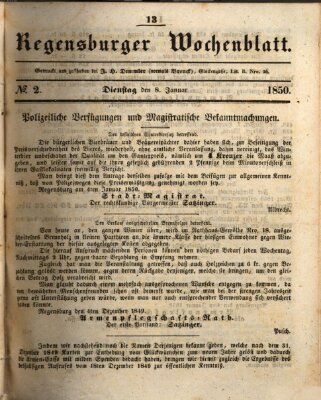 Regensburger Wochenblatt Dienstag 8. Januar 1850