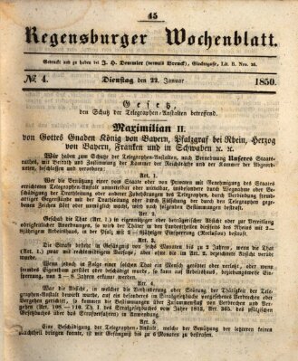 Regensburger Wochenblatt Dienstag 22. Januar 1850