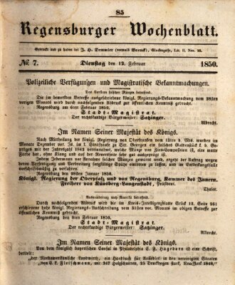 Regensburger Wochenblatt Dienstag 12. Februar 1850