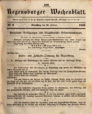 Regensburger Wochenblatt Dienstag 26. Februar 1850