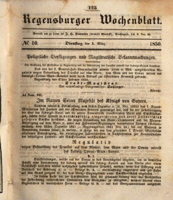 Regensburger Wochenblatt Dienstag 5. März 1850