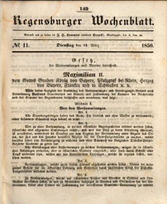 Regensburger Wochenblatt Dienstag 12. März 1850