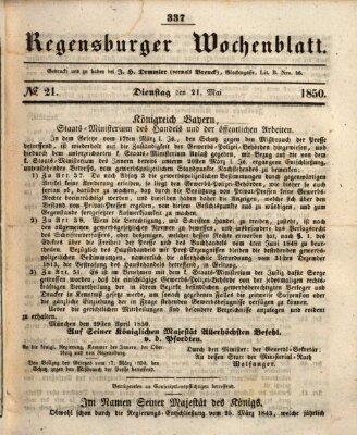 Regensburger Wochenblatt Dienstag 21. Mai 1850