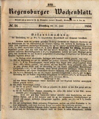 Regensburger Wochenblatt Dienstag 11. Juni 1850