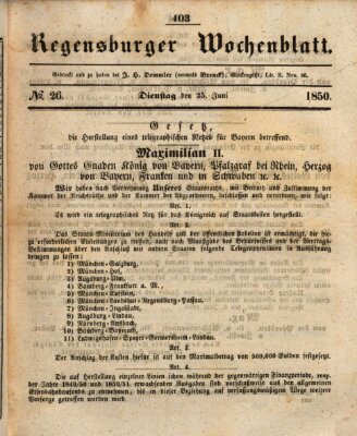 Regensburger Wochenblatt Dienstag 25. Juni 1850