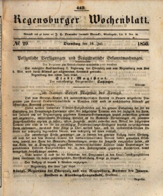 Regensburger Wochenblatt Dienstag 16. Juli 1850