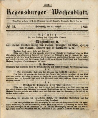 Regensburger Wochenblatt Dienstag 27. August 1850