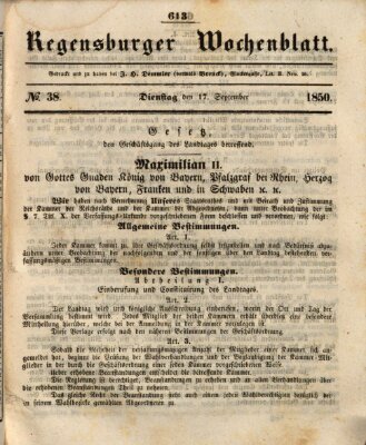 Regensburger Wochenblatt Dienstag 17. September 1850