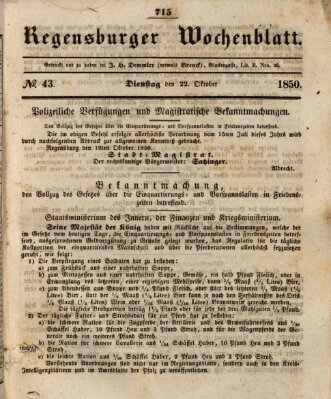 Regensburger Wochenblatt Dienstag 22. Oktober 1850