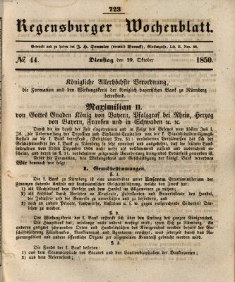 Regensburger Wochenblatt Dienstag 29. Oktober 1850